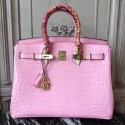 AAA Imitation Hermes Birkin 30cm 35cm Bag In Pink Crocodile Leather HT00795