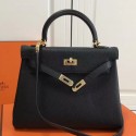 Best 1:1 Hermes Black Clemence Kelly 25cm GHW Bag HT00592