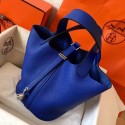 Best 1:1 Hermes Blue Electric Picotin Lock PM 18cm Handmade Bag HT00441