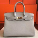 Best 1:1 Hermes Pearl Grey Clemence Birkin 35cm Handmade Bag HT01237