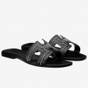 Best Replica Hermes Oran Studs Sandals In Black Leather HT01362