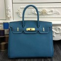 Cheap Hermes Birkin 30cm 35cm Bag In Jean Blue Clemence Leather HT00151