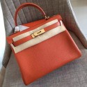 Designer Hermes Orange Clemence Kelly Retourne 28cm Handmade Bag HT01205