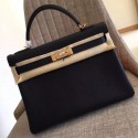 Fake Hermes Black Clemence Kelly Retourne 32cm Handmade Bag HT00309