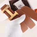 Fake Hermes H Belt Buckle &amp; Brown Clemence 32 MM Strap HT01231