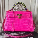 Fake Hermes Kelly 32cm Bag In Rose Red Crocodile Leather HT00209