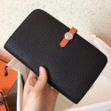 Hermes Bicolor Dogon Duo Wallet In Black/Orange Leather HT01147