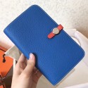 Hermes Bicolor Dogon Duo Wallet In Blue/Piment Leather HT00388