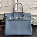 Hermes Birkin 30cm 35cm Bag In Blue Lin Clemence Leather HT01250