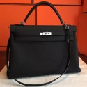 Hermes Black Clemence Kelly Retourne 40cm Handmade Bag HT01310