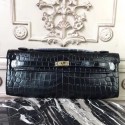 Hermes Black Crocodile Kelly Cut Clutch Bag HT00846