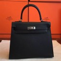 Hermes Black Epsom Kelly 25cm Sellier Handmade Bag HT00112