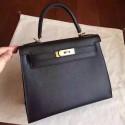 Hermes Black Epsom Kelly Sellier 28cm Handmade Bag HT00680