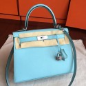 Hermes Blue Atoll Epsom Kelly Sellier 28cm Handmade Bag HT00287