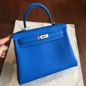 Hermes Blue Clemence Kelly 25cm Retourne Handmade Bag HT00739
