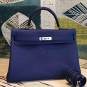 Hermes Blue Clemence Kelly 35cm Handmade Bag HT00378