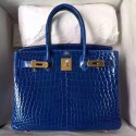 Hermes Blue Electric Birkin 30cm Crocodile Niloticus Shiny Bag HT00664