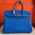 Hermes Blue Hydar Clemence Birkin 35cm Handmade Bag HT00333