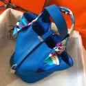 Hermes Blue Hydra Picotin Lock MM 22cm Handmade Bag HT01214