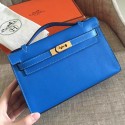 Hermes Blue Izmir Swift Kelly Pochette Handmade Bag HT00696