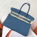 Hermes Blue Jean Clemence Birkin 25cm Handmade Bag HT00621