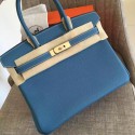 Hermes Blue Jean Clemence Birkin 30cm Handmade Bag HT00274
