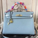 Hermes Blue Lin Clemence Kelly 28cm Bag HT00159