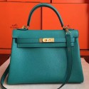Hermes Blue Paon Clemence Kelly Retourne 32cm Handmade Bag HT00477