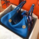 Hermes Blue Zanzibar Lindy 30cm Bicolor Handmade Bag HT00455