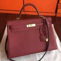 Hermes Bordeaux Clemence Kelly 35cm Handmade Bag HT01074