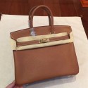 Hermes Brown Clemence Birkin 25cm Handmade Bag HT00877