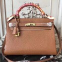 Hermes Brown Clemence Kelly 28cm Bag HT00772