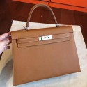 Hermes Brown Epsom Kelly 32cm Sellier Handmade Bag HT00411