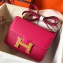 Hermes Epsom Constance 24cm Rose Red Handmade Bag HT00254