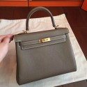 Hermes Etoupe Clemence Kelly 25cm Retourne Handmade Bag HT00440