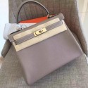 Hermes Grey Clemence Kelly Retourne 28cm Handmade Bag HT00965