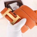 Hermes H Belt Buckle &amp; Orange 32mm Clemence Strap HT00394