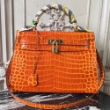 Hermes Kelly 32cm Bag In Orange Crocodile Leather HT00750