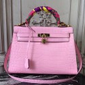 Hermes Kelly 32cm Bag In Pink Crocodile Leather HT00114