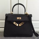 Hermes Kelly Ghillies 28cm In Black Swift Leather HT01312