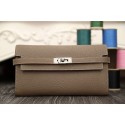 Hermes Kelly Longue Wallet In Etoupe Clemence Leather HT01002