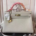 Hermes Light Grey Clemence Kelly 28cm Bag HT00915