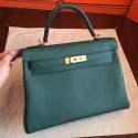 Hermes Malachite Clemence Kelly Retourne 32cm Handmade Bag HT00272