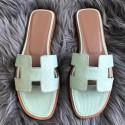 Hermes Oran Sandals In Aqua Lizard Leather HT00507