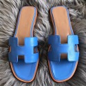 Hermes Oran Sandals In Blue Swift Leather HT01358