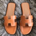 Hermes Oran Sandals In Brown Swift Leather HT00704