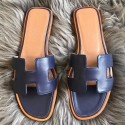 Hermes Oran Sandals In Navy Swift Leather HT01071
