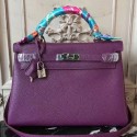 Hermes Purple Clemence Kelly 28cm Bag HT00306