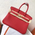 Hermes Red Clemence Birkin 25cm Handmade Bag HT00032