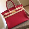 Hermes Red Clemence Birkin 35cm Handmade Bag HT00406